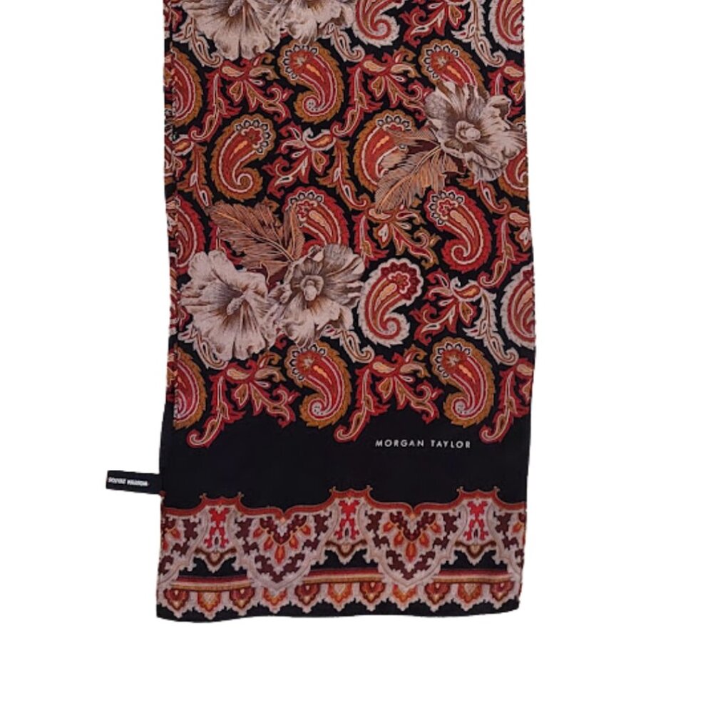 Silk Scarf Paisley Design Brown, Black, Gold and White and Morgan Taylor